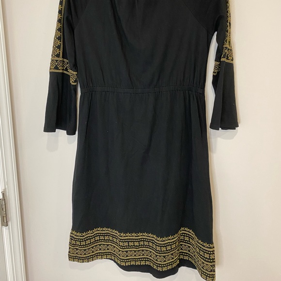 J. Jill Boho Black & Gold Embroidered Dress with Tassels 3/4 Sleeve Size XS - Picture 4 of 5
